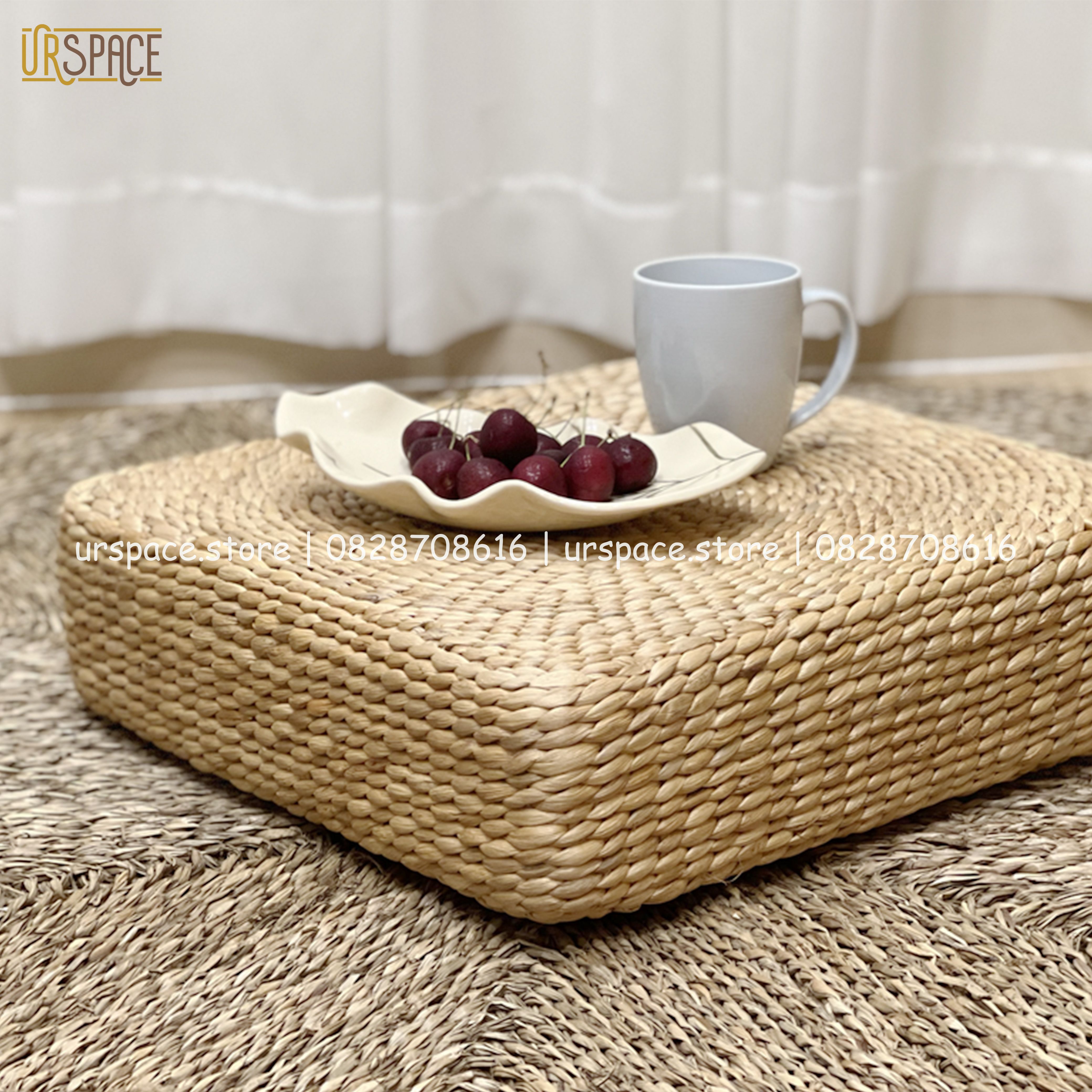 Đệm ngồi thiền đệm cói hình vuông phong cách Nhật/ Seagrass Meditation Cushion Natural Color