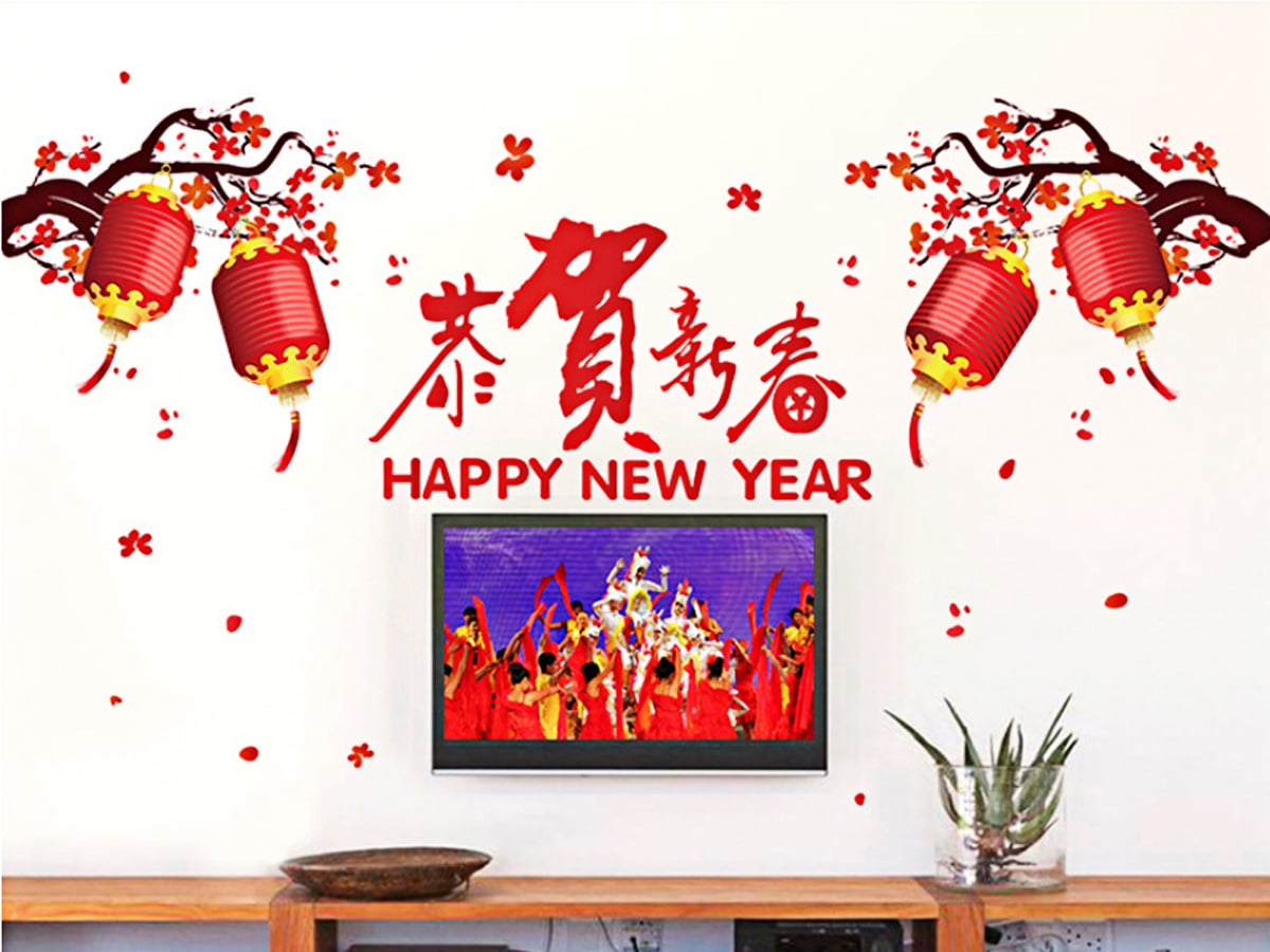 DECAL TẾT ĐÀO PHÁO ĐỎ