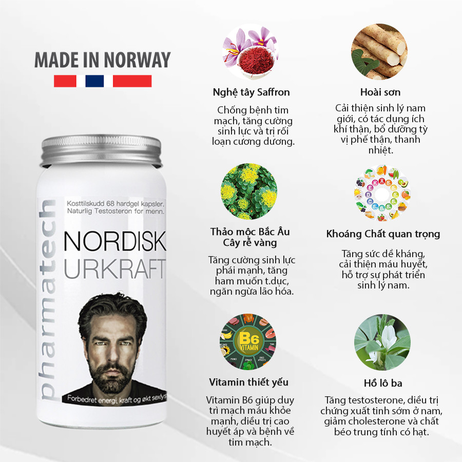 Viên uống hỗ trợ sinh lý nam giới Nordisk Urkraft Pharmatech lọ 68 viên