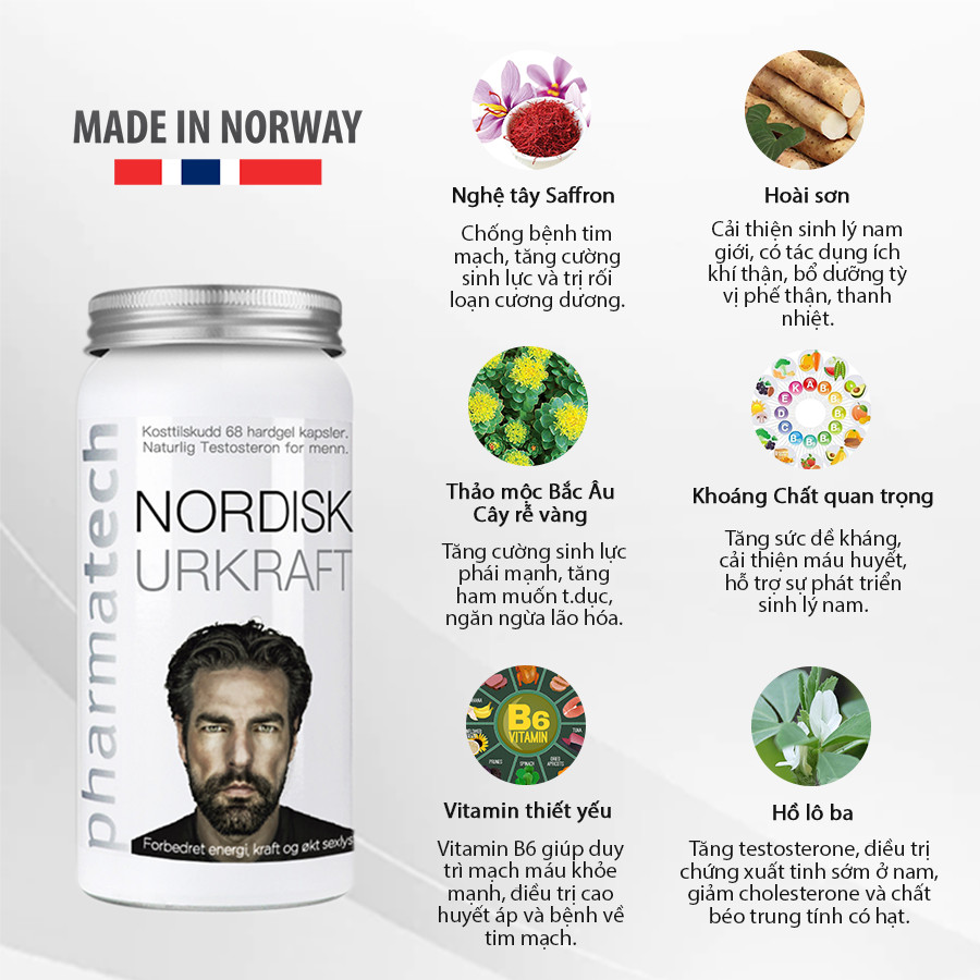 Combo Viên uống hỗ trợ sinh lý nam Nordisk Urkraft lọ 68 viên