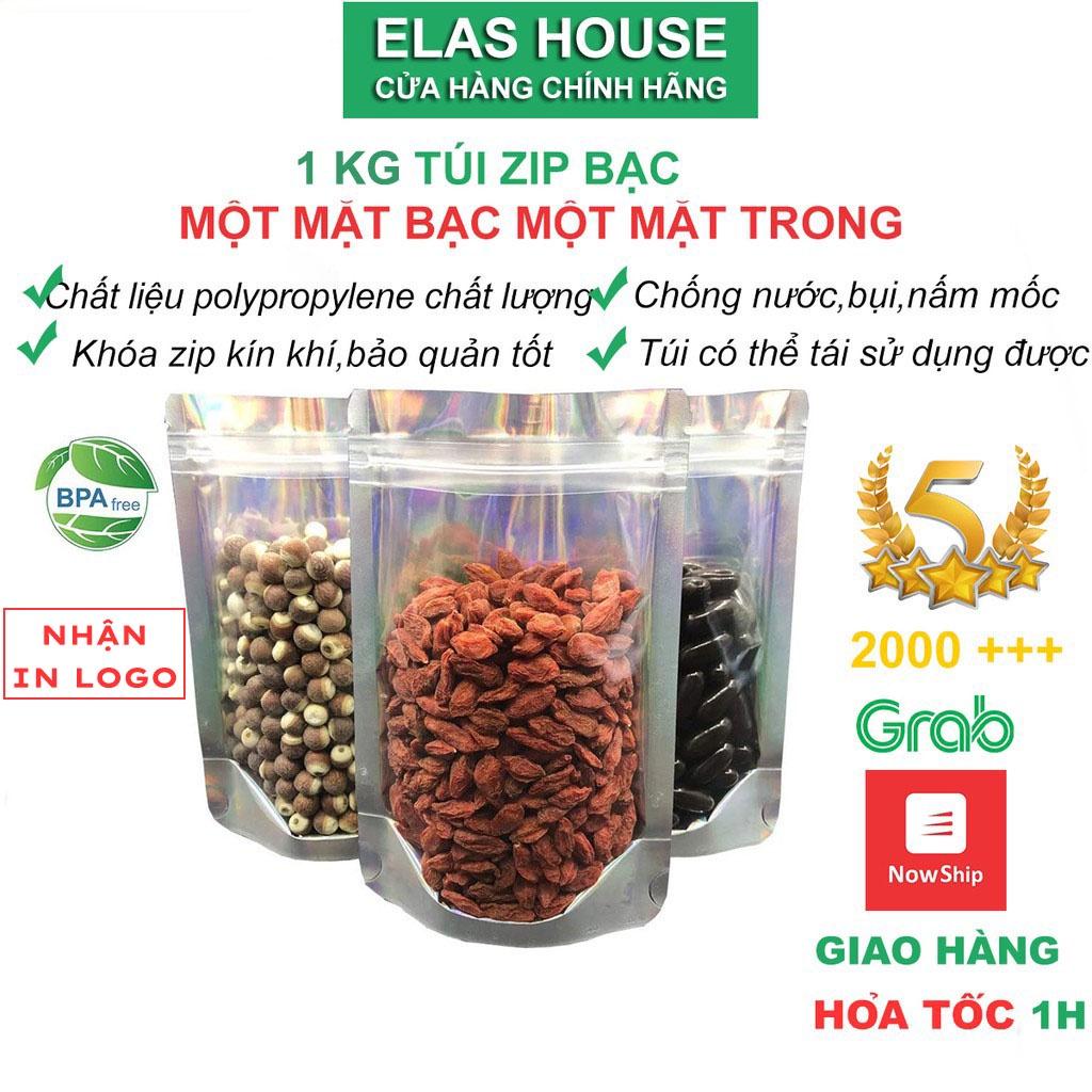 Túi zip bạc một mặt trong 1 mặt bạc, 1kg túi zip bạc đáy đứng đựng thực phẩm cao cấp