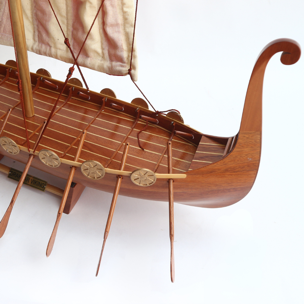 Mô Hình Thuyền Gỗ Phong Thủy Gia Nhiên, Thuyền Buồm Gỗ DRAKKAR VIKING Dài 60cm, Thuyền Trang Trí Xuất Khẩu Chất Lượng Cao