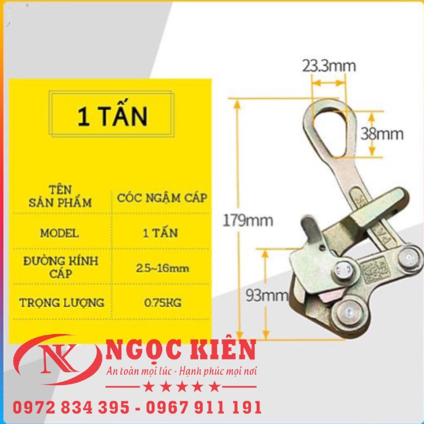Cóc kẹp cáp 1 tấn - cóc ngậm cáp ngk 2 ton