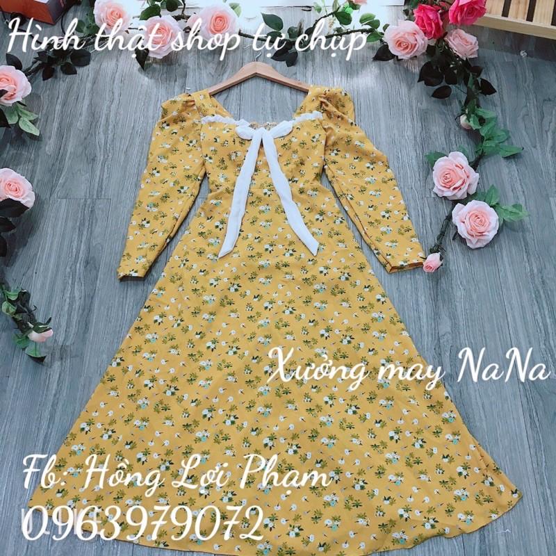 Đầm maxi hoa nhí cột nơ có mút ngực (hình thật +video)