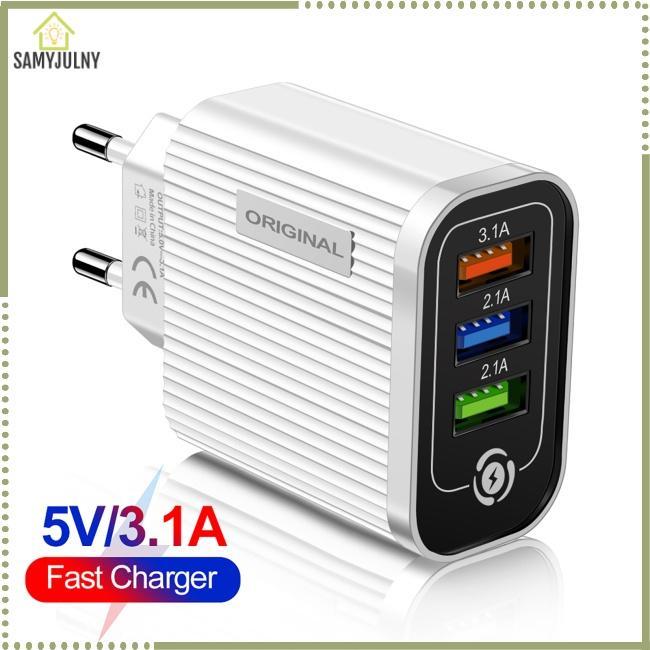 Củ Sạc Nhanh Famy Gồm 3 Cổng Usb 5V / 3A Có Đèn Led