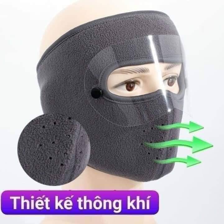 Khẩu Trang Ninja Lót Nỉ Siêu Ấm Kèm Kính Chắn Gió Mưa Bụi Tiện Lợi (Có Thể Tháo Rời Kính)