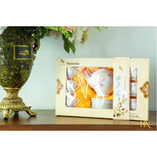 Bộ ấm chén pha trà gốm sứ nhiều họa tiết kiểu dáng cổ điển lịch lãm