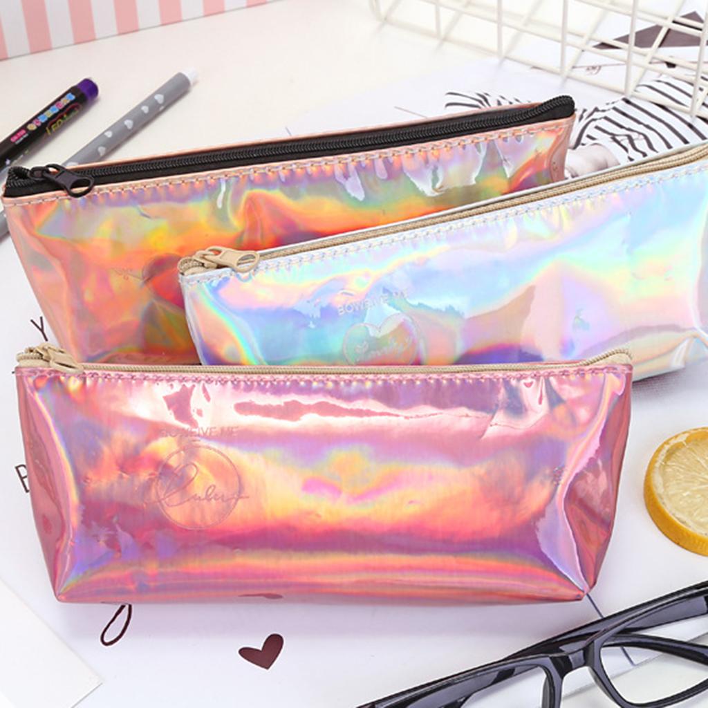 2xSoft Zipper Pouch Pencil Pen Case Holder Cosmetic Makeup Bag Purse Gold