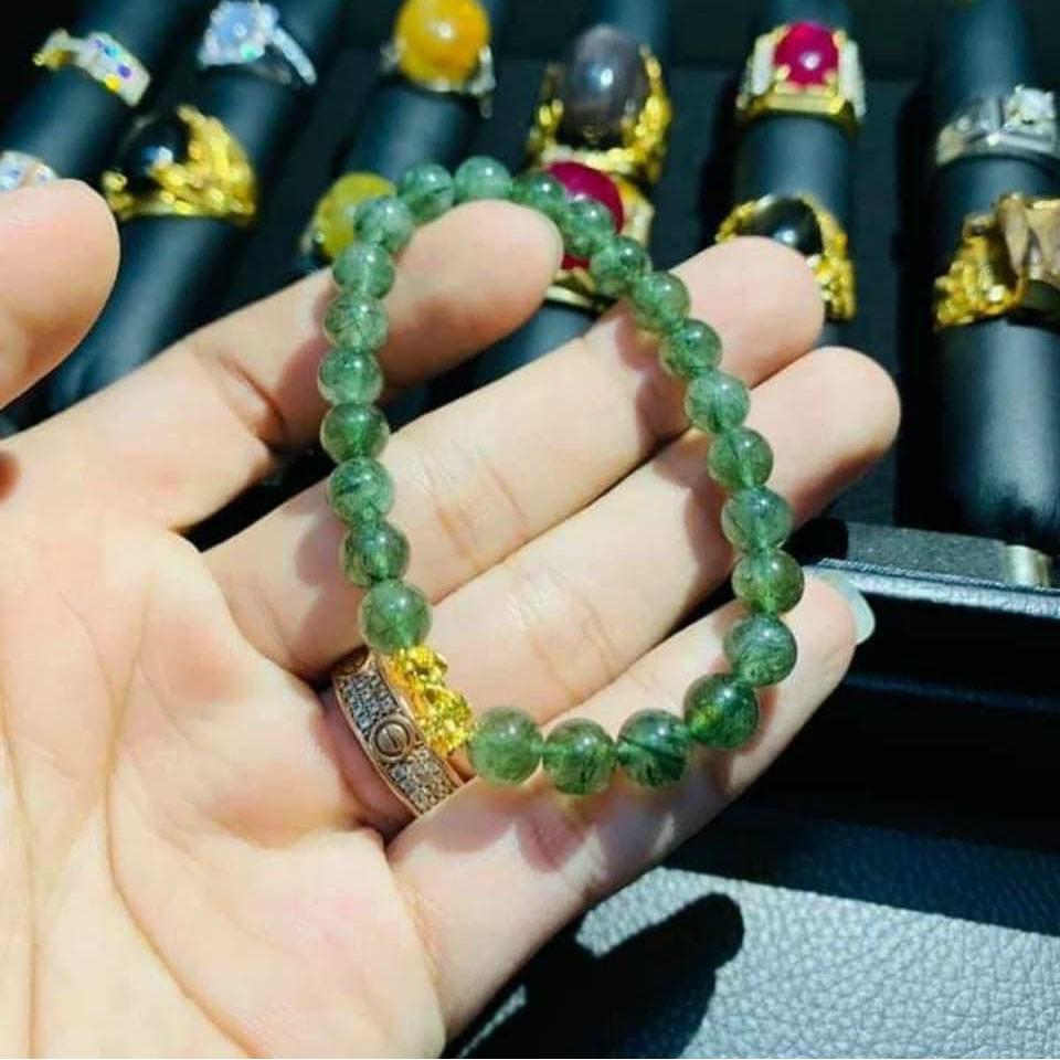 Vòng tay đá. Thach Anh Tóc Xanh Mix Tỳ Hưu Vàng
