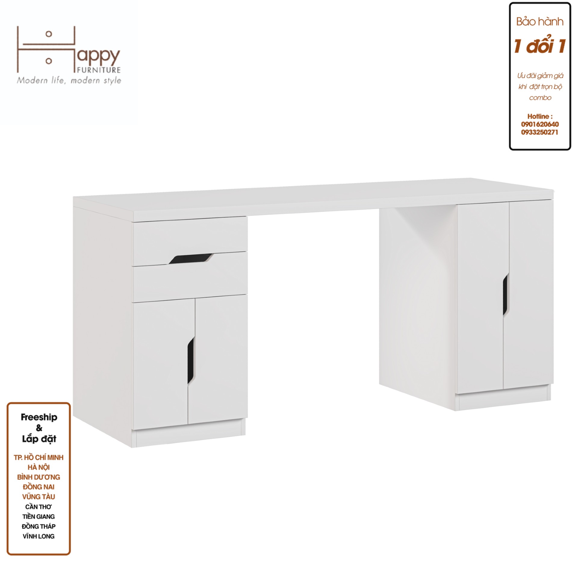 [Happy Home Furniture] DASH , Bàn làm việc - 2 hộc tủ ,BAN_031, BAN_032, BAN_033