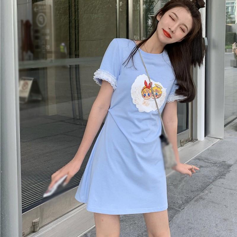 Đầm Chữ A Ngắn Tay In Họa Tiết Hoạt Hình Dành Cho Nữ