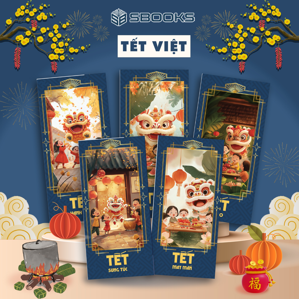Combo 5 Cái Bao Lì Xì Thiết Kế Họa Tiết Hình Lân 2025 Giấy Cứng C150 Siêu Dày Dặn - SBOOKS
