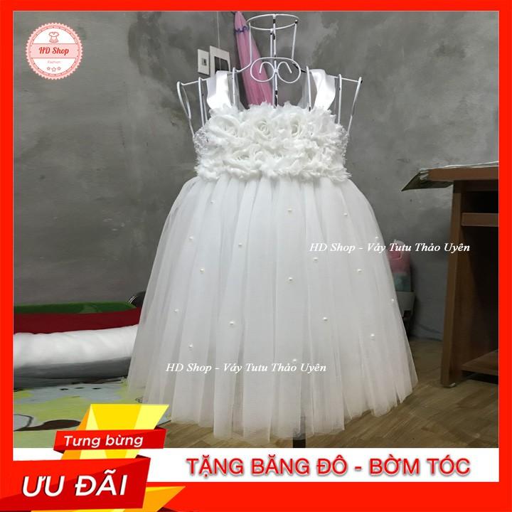 Váy công chúa ️️ Váy công chúa cho bé trắng hoa 3D đính đá