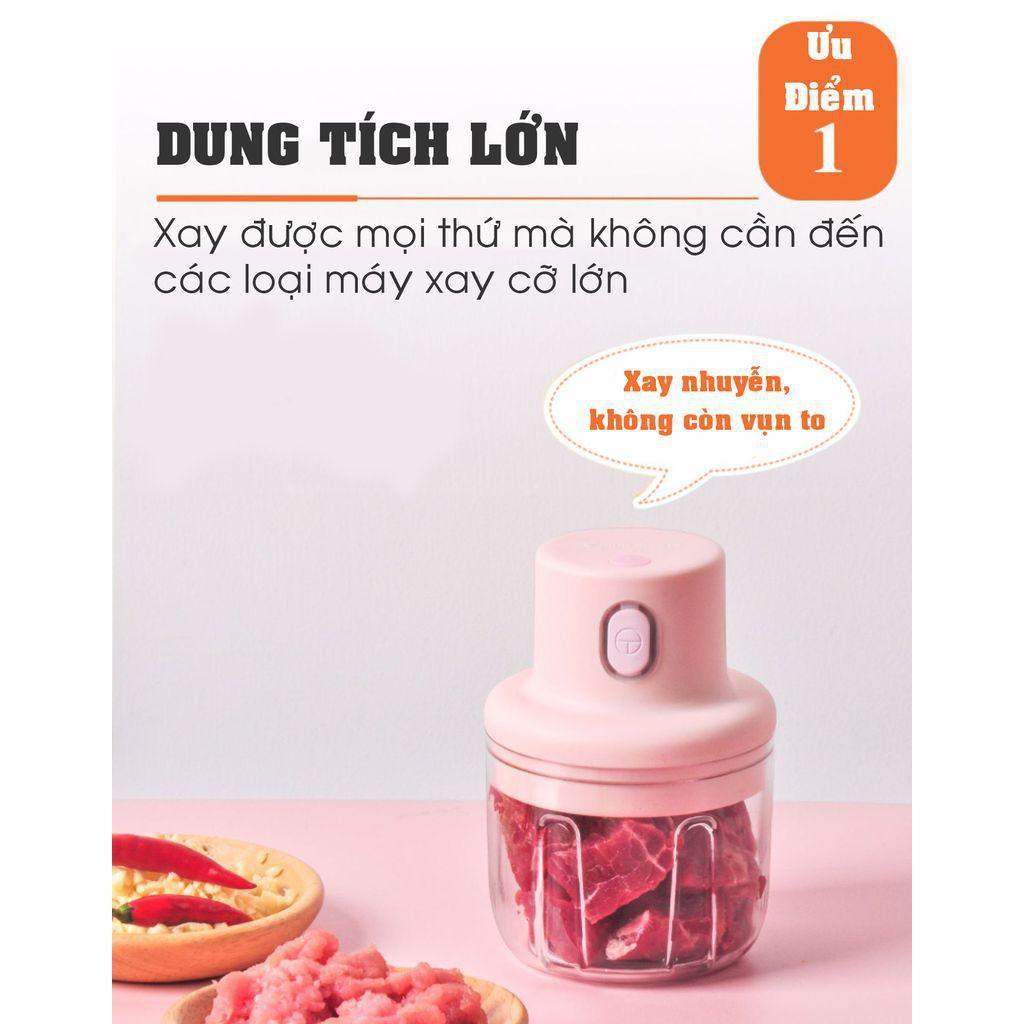 Máy Xay Mini Máy Xay Hành Tỏi Rau Củ Quả Sạc Điện Có Cổng Sạc Usb, Nhỏ Gọn Tiện Ích Dễ Sử Dụng 250ML
