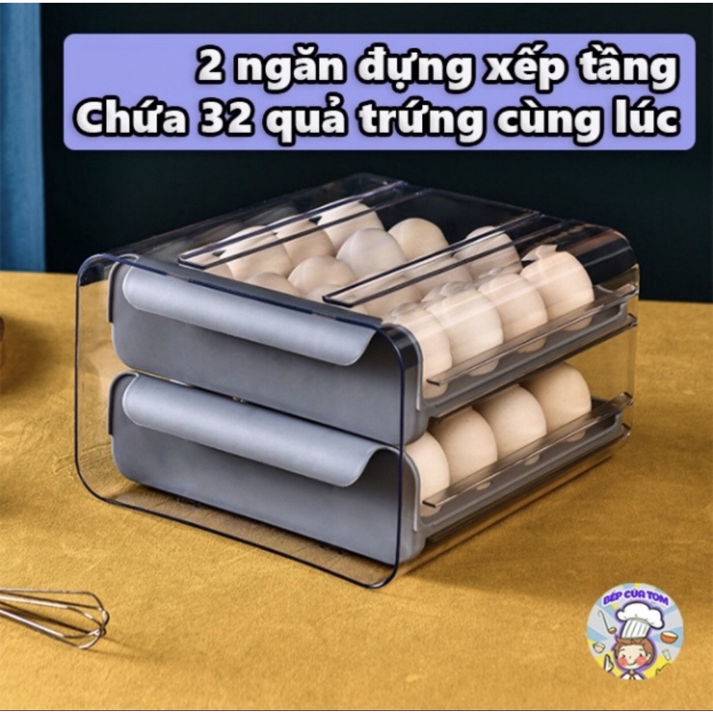 Khay Đựng Trứng Trong Tủ Lạnh 2 Tầng Vỏ Hộp Ngoài Được Làm Bằng Chất Liệu Nhựa PP Trong Suốt Siêu Bền - HÀN CHÍNH HÃNG MINIIN