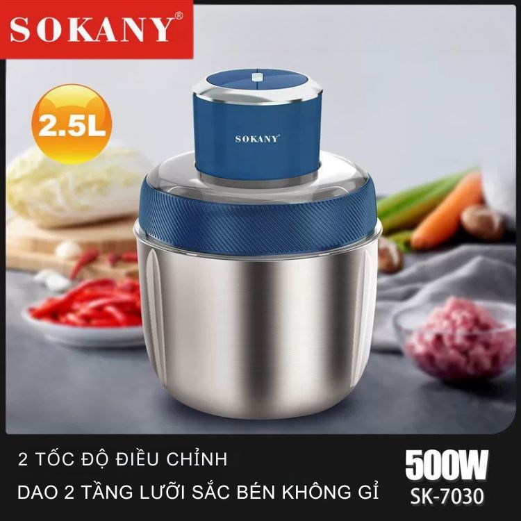 Máy xay thịt đa năng 2IN1 SOKANY SK-7030 cối INOX304, công suất 500W xay thịt, bóc tỏi tiện lợi - HÀNG CHÍNH HÃNG