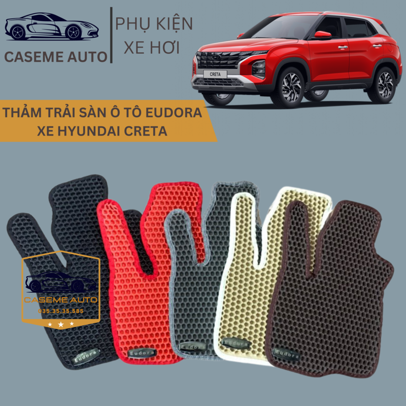 [HYUNDAI CRETA] Thảm Trải Sàn, Lót Sàn Ô Tô Cao Su Eudora CloudFoam Thiết Kế Theo Xe Dành Cho Xe HYUNDAI CRETA, Chống Nước, Không Mùi, Ngăn Bụi Bẩn, Dễ Vệ Sinh - Hàng Chính Hãng