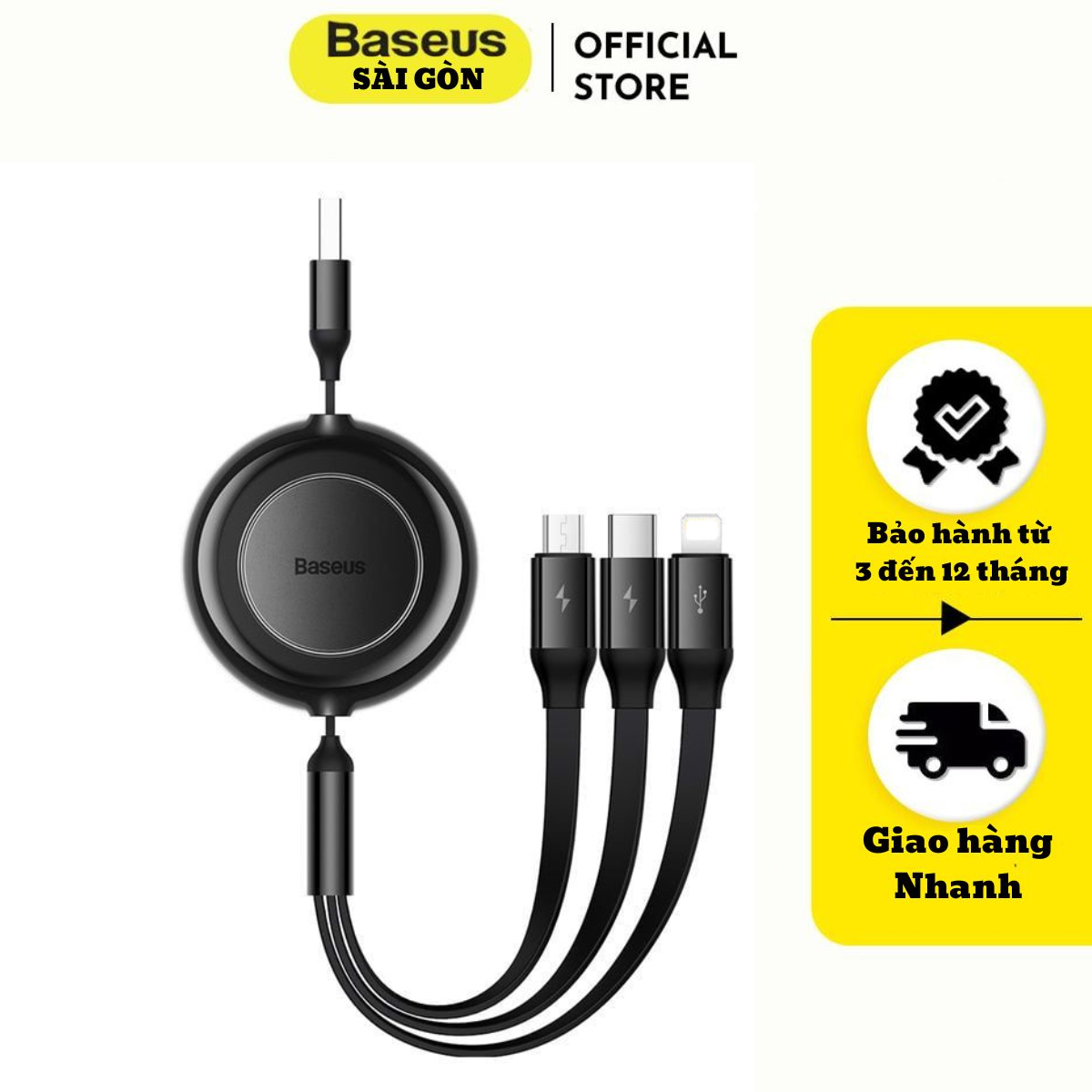 Cáp Sạc Dây Rút 3 IN1 USB to M+L+C 3.5A Baseus Bright Mirror 2 Series Retractable 3-in-1 Fast Charging Data Cable Dài 1.1M- CAMJ- Hàng chính hãng