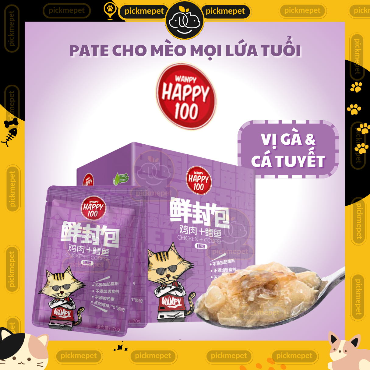 Pate Happy 100 Cho Mèo Mọi Lứa Tuổi 70g
