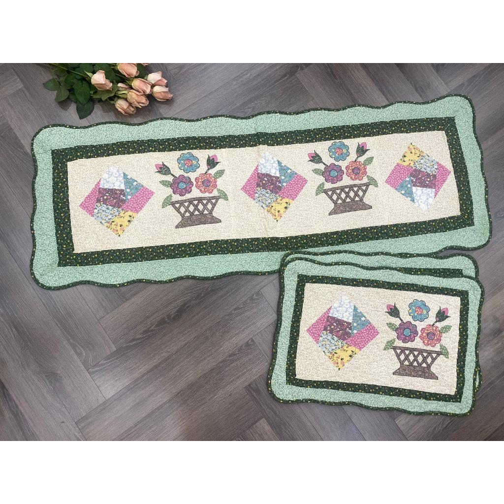 Thảm set 3 - giỏ hoa & ô vuông sắc màu - T3N545