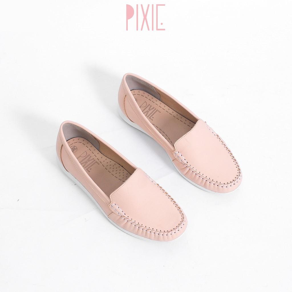 Giày Mọi Moccasin Da Bò Thật Đế Cao Su Pixie X482