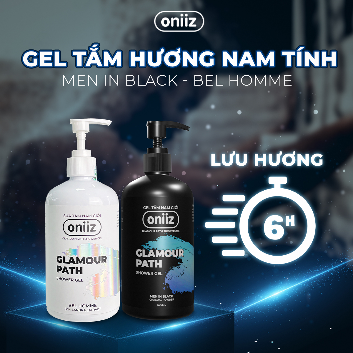 Sữa tắm hương nước hoa Oniiz, Gel tắm Bel Homme &amp; Men In Black hương thơm hiện đại, nam tính 500ml