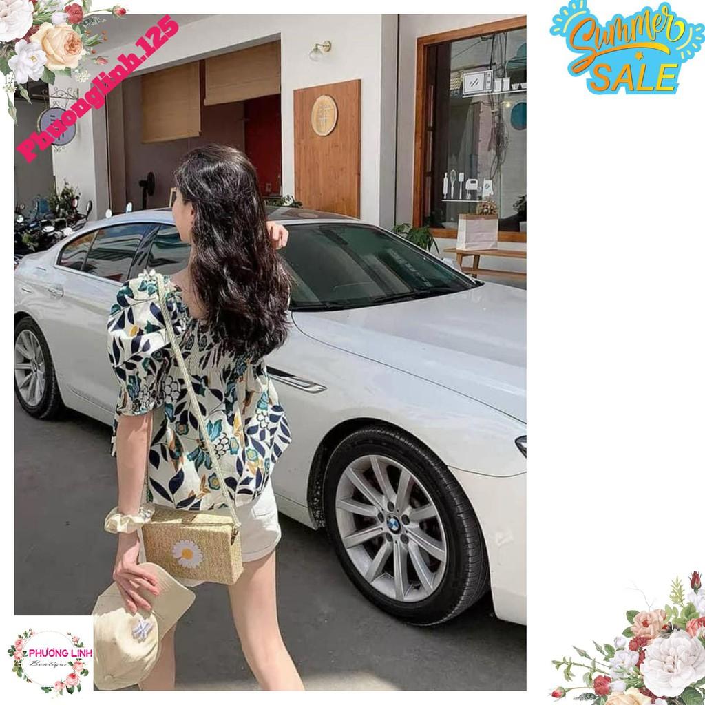 SET ÁO HOA LÁ XANH QUẦN SOOC TRẮNG