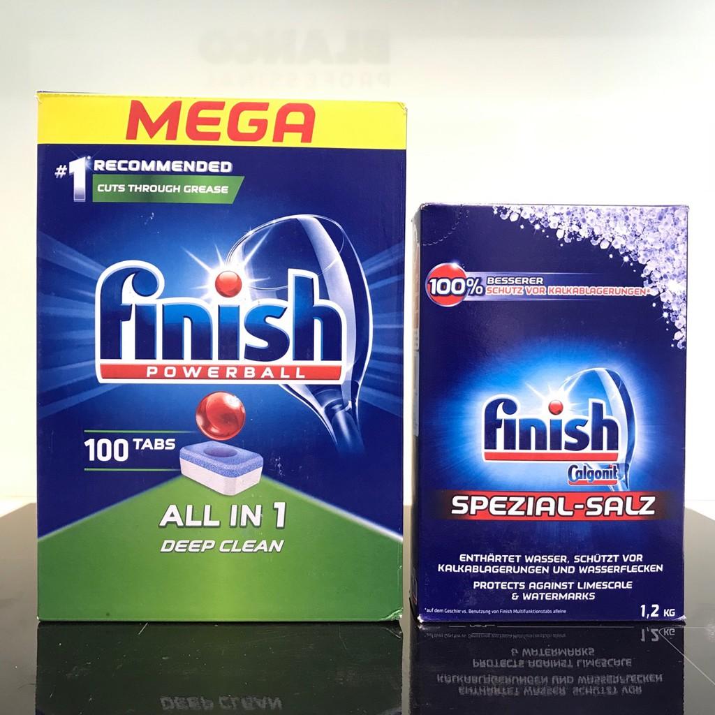 Combo Viên rửa bát Finish All in one 100 viên + Muối Finish 1.2kg