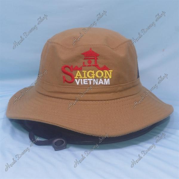 Nón tai bèo nón lính nam thêu chữ Sài Gòn Việt Nam, có lỗ thông gió bên hông nón - Bò