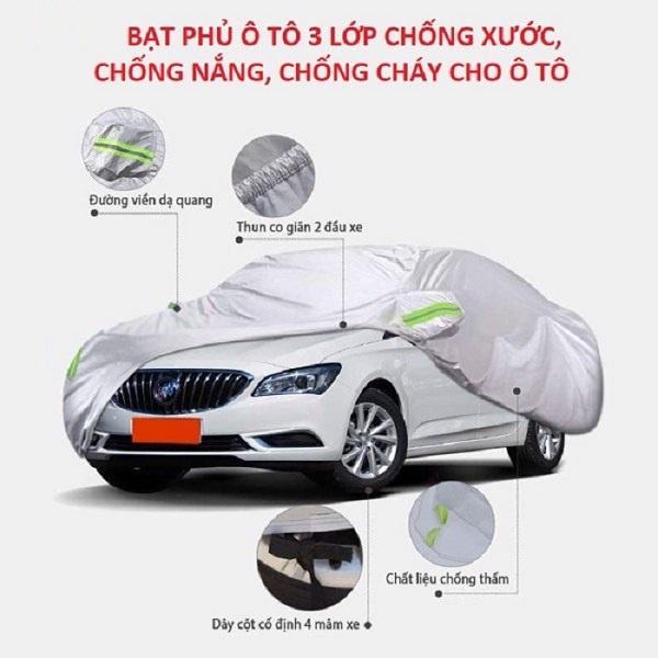Bạt phủ ô tô 3 lớp tráng nhôm cao cấp, chống nắng, chống mưa, cách nhiệt, phù hợp với xe ô tô từ 4 - 7 chỗ