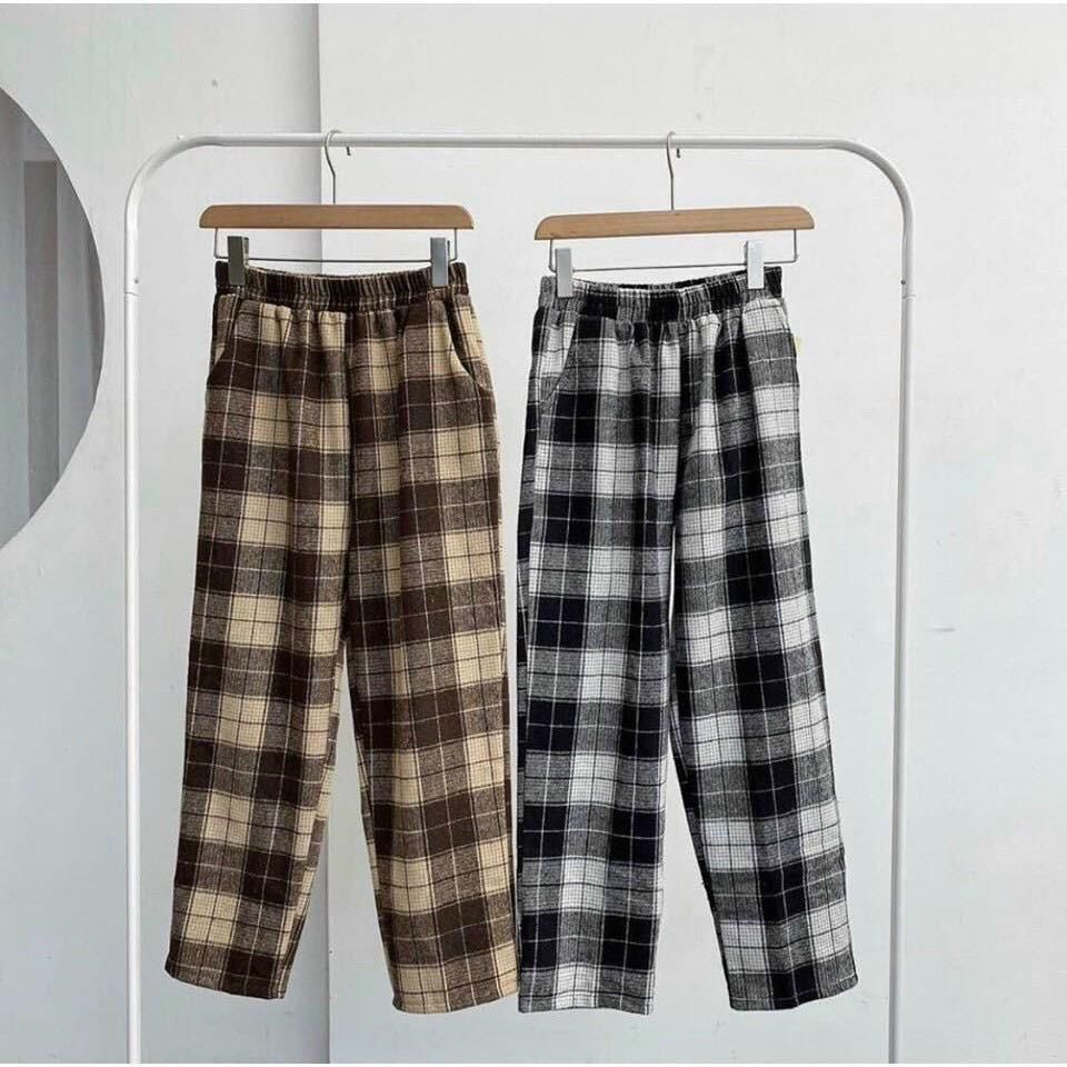 Quần baggy kẻ caro unisex Caro ống suông rộng nam nữ oversize ullzang, Culottes ống rộng cạp chun thiết kế kẻ caro, bắt mắt, cá tính