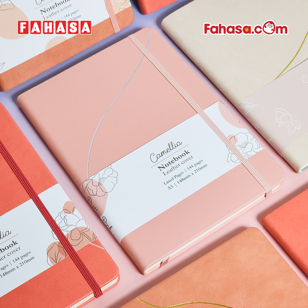 Sổ Da Bìa Cứng Camellia A6 - Kẻ Ngang - 120 Trang 100gsm - The Sun - Pretty Pink