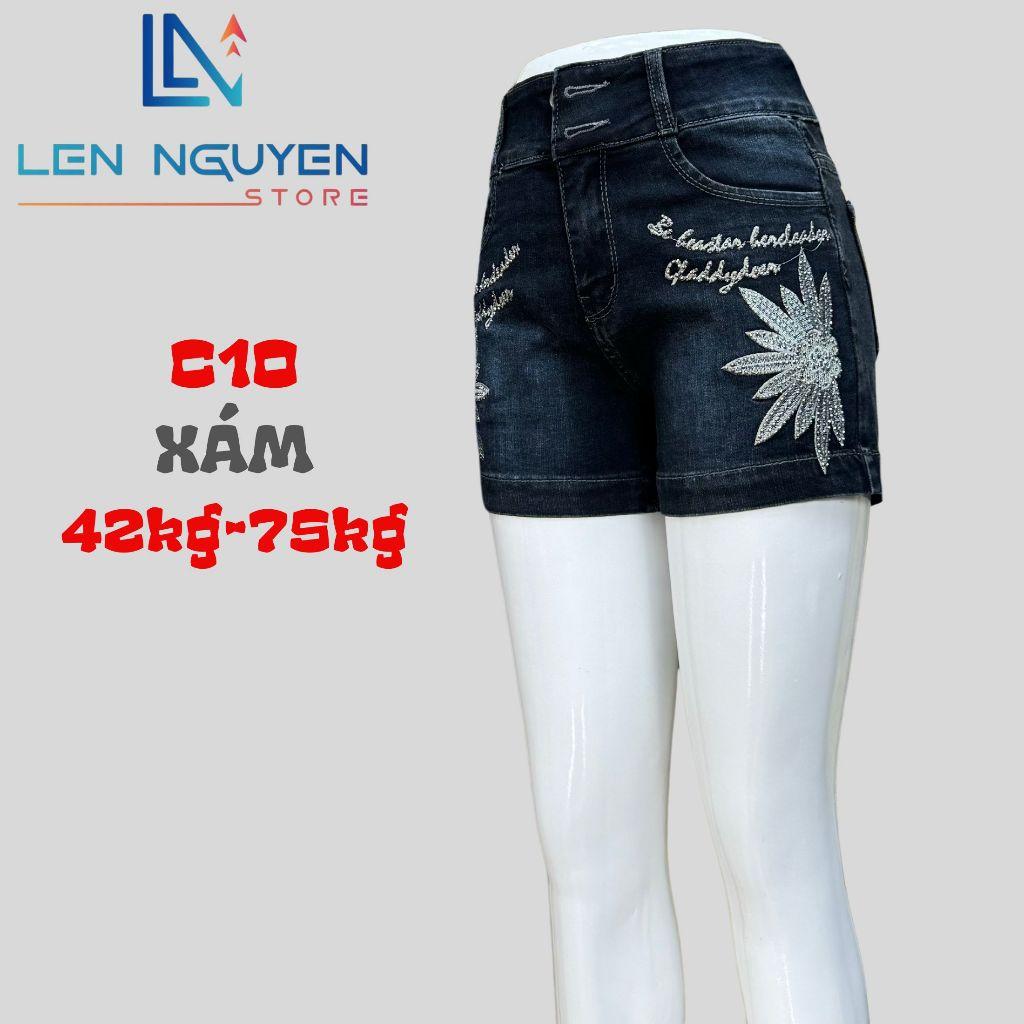 C10_Quần jean nữ, đùi, lưng cao, quần bò nữ dáng ôm, quần rin nữ có big size, cho 42kg đến 75kg,LEN NGUYEN STORE - Xám