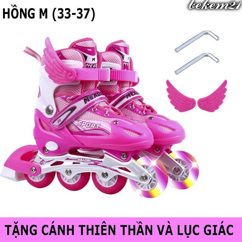 Giày patin trượt Sport cao cấp dành cho trẻ em người lớn có thể điều chỉnh to nhỏ mẫu mới 2020 sáng 4 hàng bánh