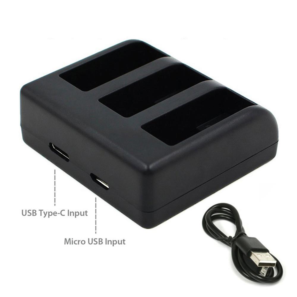 Bộ sạc nhanh pin Action Camera 3 khe cắm với đầu vào USB Type-C & Micro USB Tương thích với GoPro Hero 5/6/7