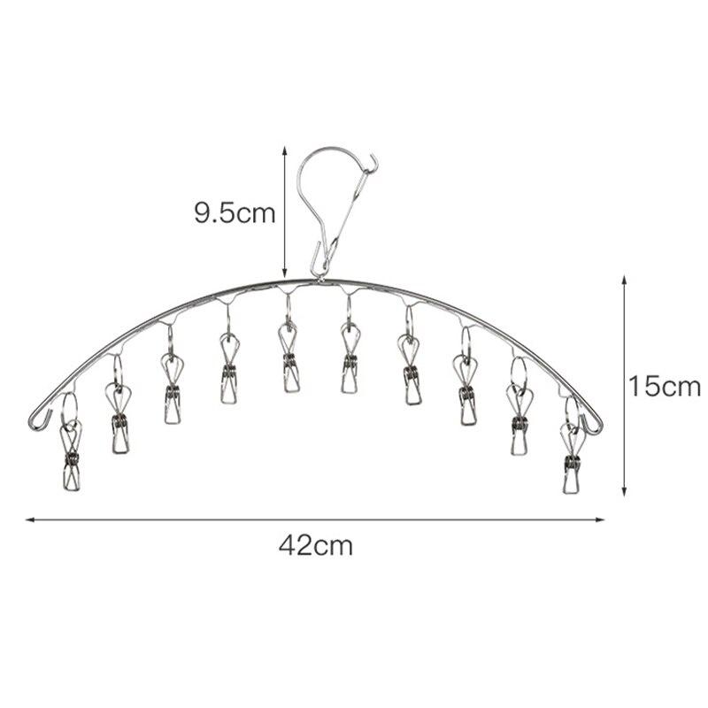 10 Clips Stainless Steel Laundry Rack Foldable Sock Clothes Airer Folding Hanger Drying Hanger Clothes Underwear Socks Holder