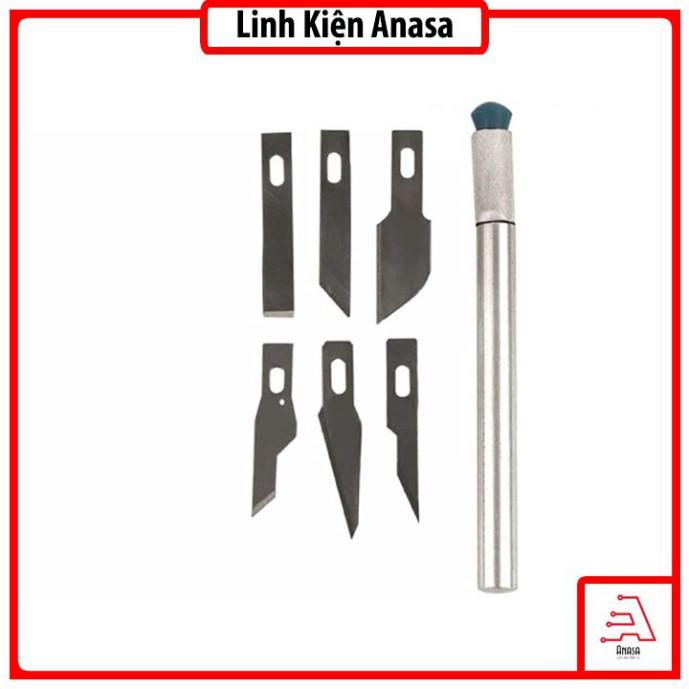 Dao Khắc Trổ Cán Bạc Kèm 6 Lưỡi Khắc Trổ cắt tỉa đa năng