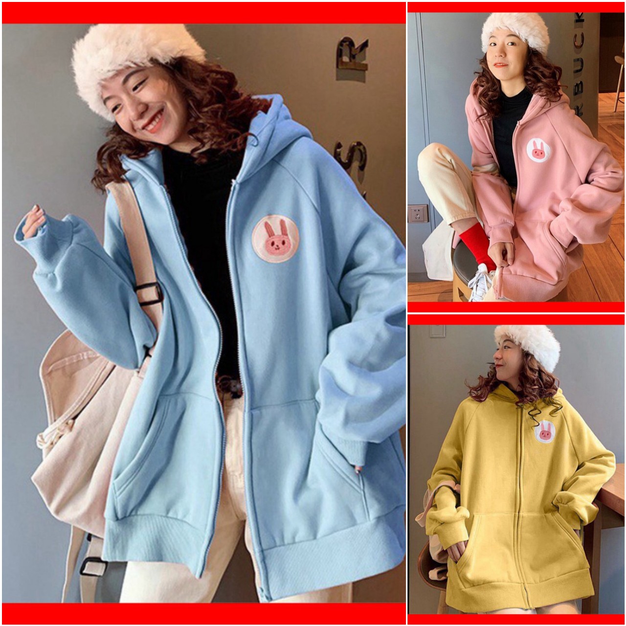 Áo khoác Hoodie nỉ thêu Thỏ cực xinh