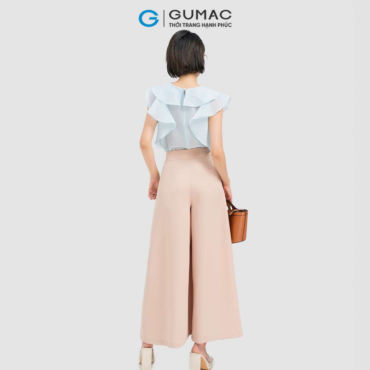 Quần dài nữ ống rộng phối ly thanh lịch tôn dáng thời trang GUMAC QD04025