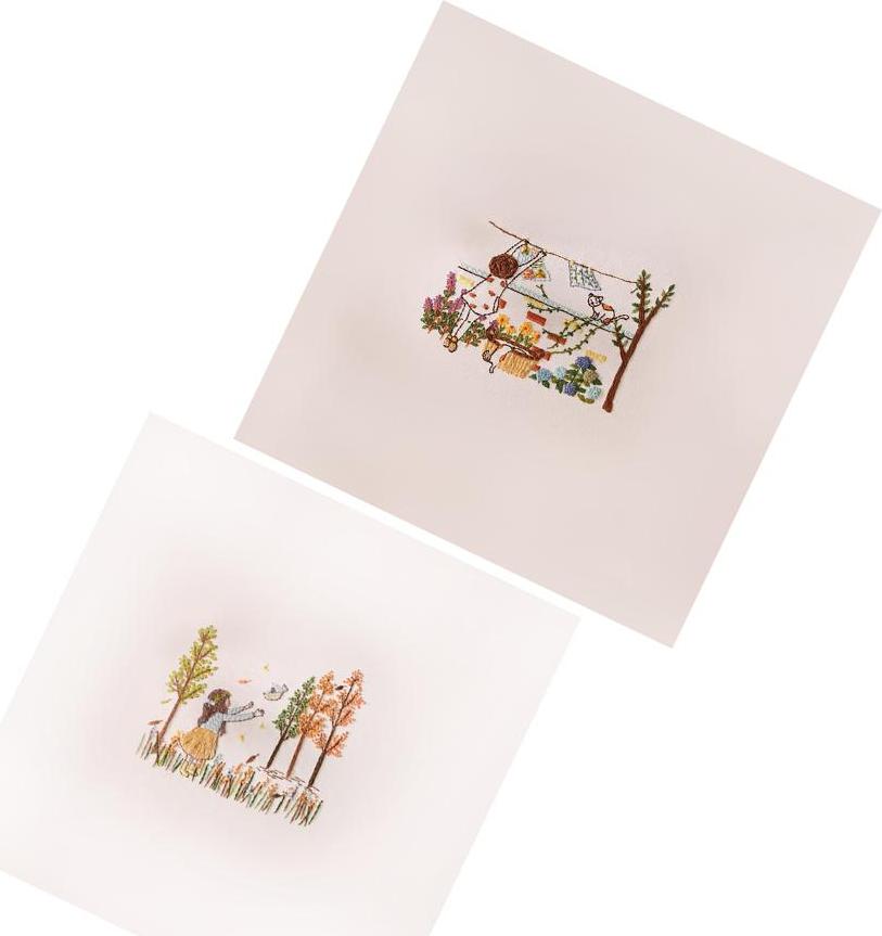 2 Set Stamped Embroidery Kit Colorful Life Pattern DIY Home Decor