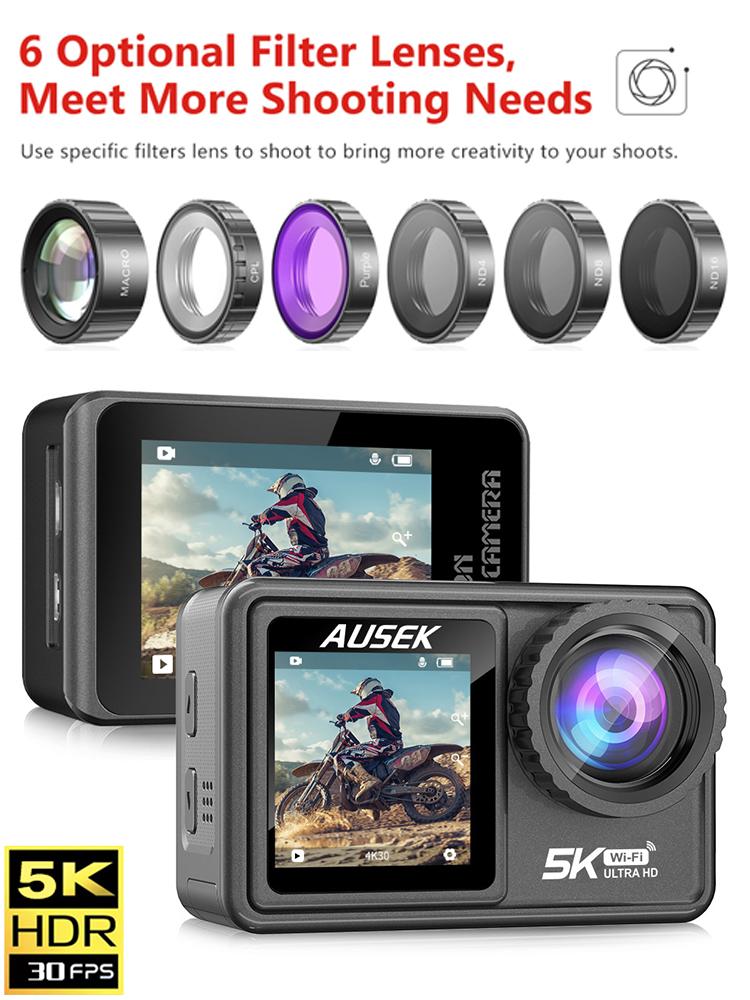Camera Hành Động Màn Hình Kép 2 "IPS 5K 30FPS 4K 60FPS 48MP EIS Video Với Ống Kính Lọc Tùy Chọn 1080P Webcam Vlog WiFi Cam Thể Thao
