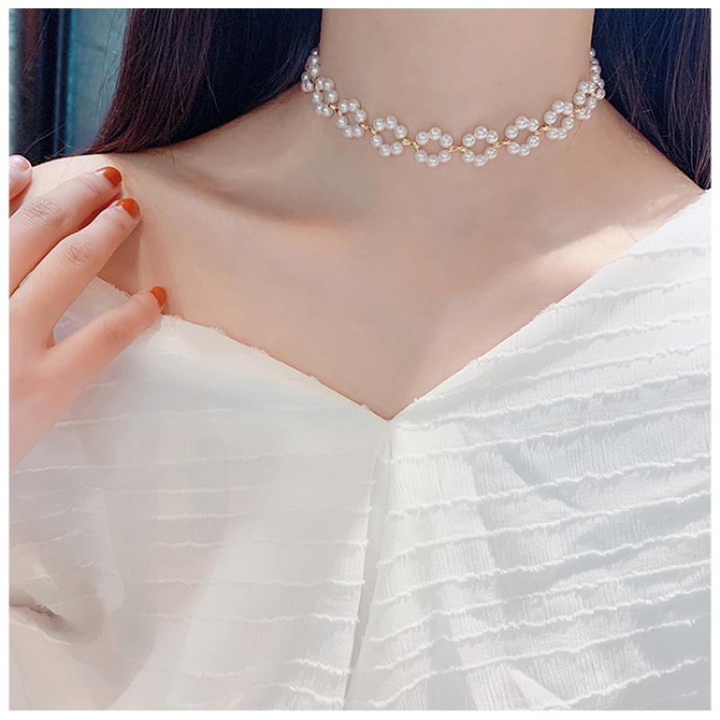 Set dây chuyền và vòng tay lắc tay mix hạt châu hoa nữ tính thanh lịch