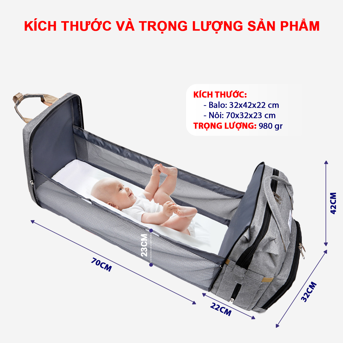 Balo bỉm sữa tích hợp nôi di động tiện lợi Baby-S, Túi bỉm sữa đa năng cao cấp kết hợp nôi gấp gọn - SB026