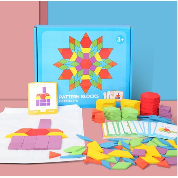 Đồ chơi ghép hình khối Pattern Blocks 155 chi tiết Montessori cho bé