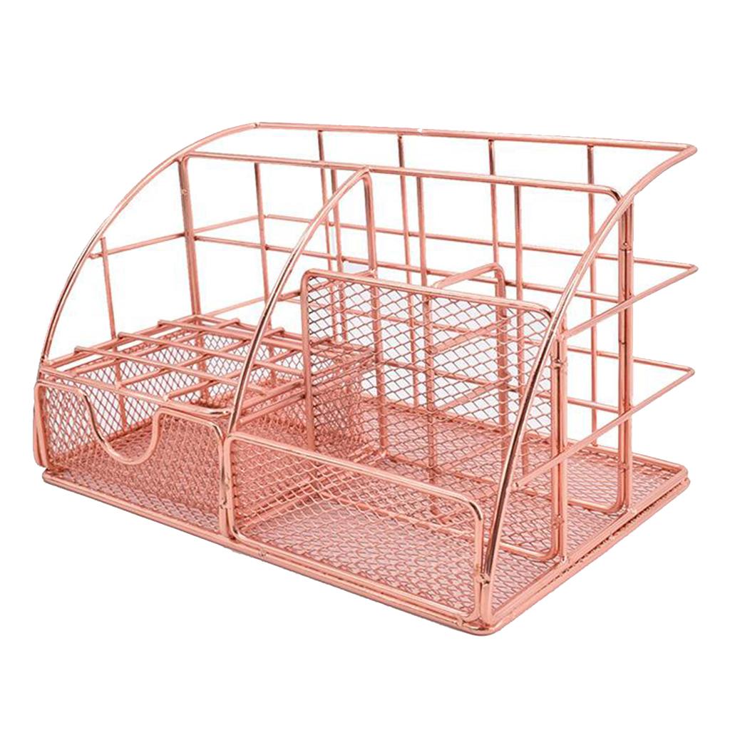 Home Office Desk Organizer with 6 Compartments+Drawer+Pencil Holder, Metal Multifunctional Desktop Organizer