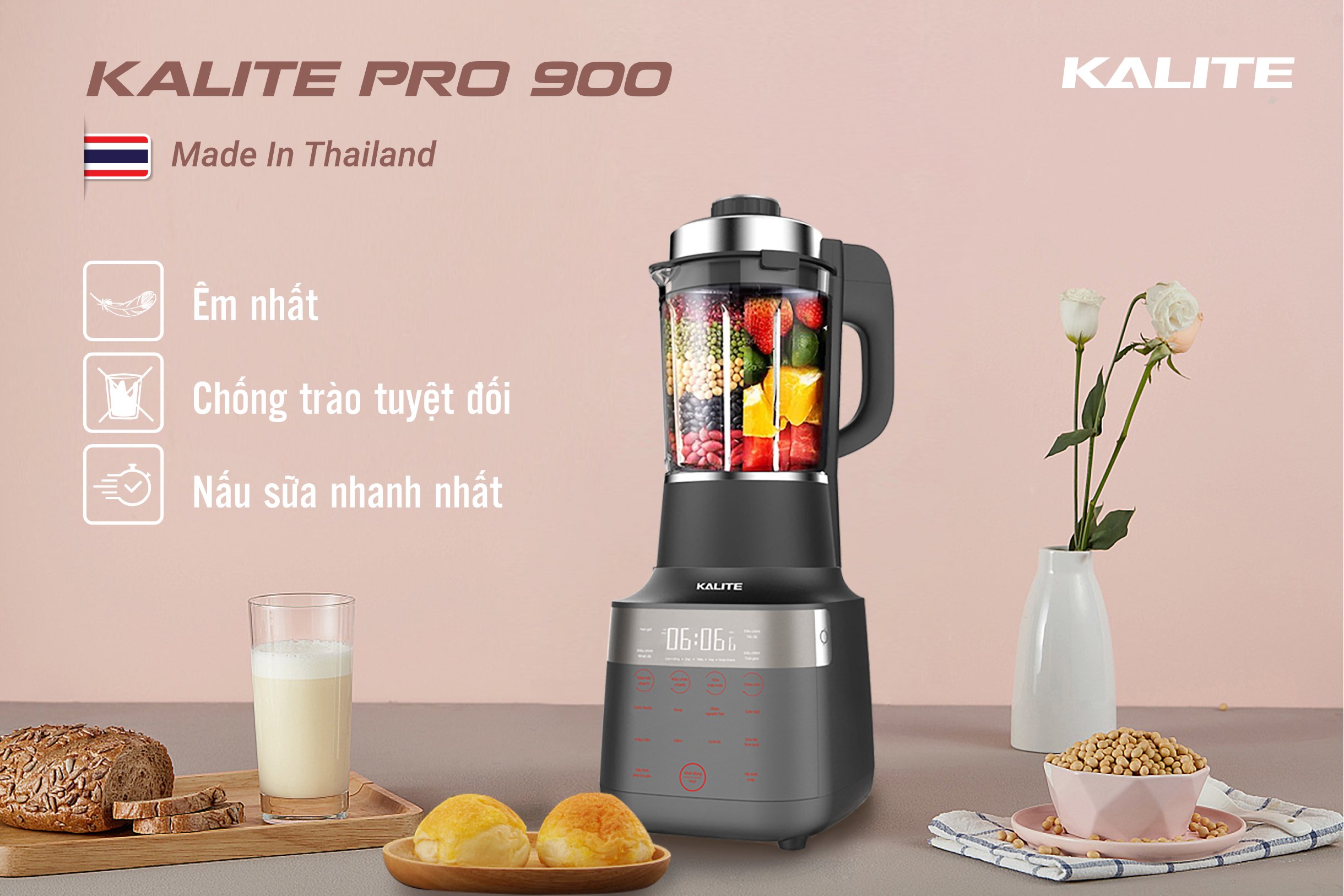 Máy làm sữa hạt đa năng Kalite Pro900, (Công suất 2700W, Dung tích 1.75L, Có Cảm Biến Chống Trào - Hàng Chính Hãng