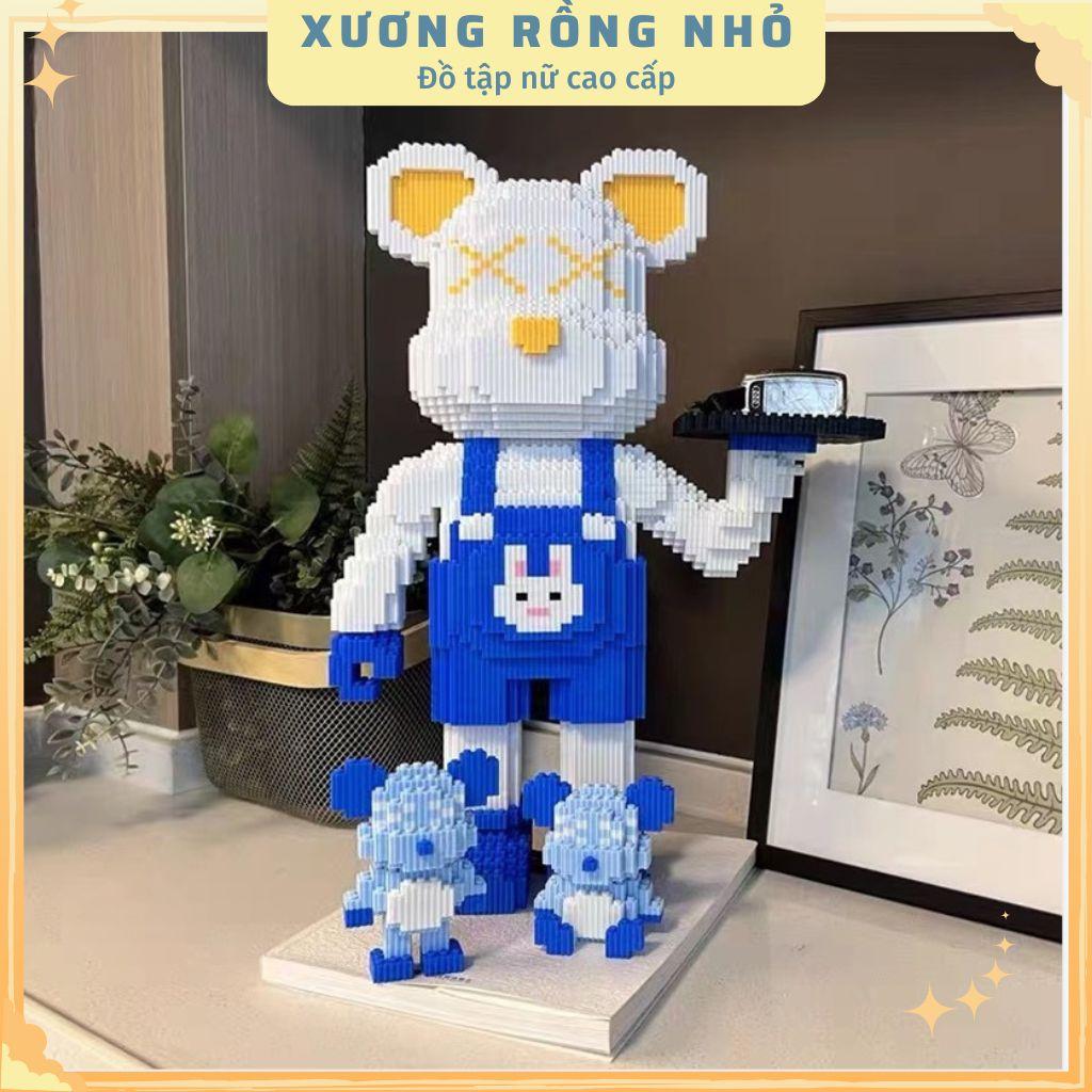 Mô hình lắp ráp gấu bearbrick bê khay 50cm kèm 2 mô hình mini gấu - Mô hình gấu breabrick size đại