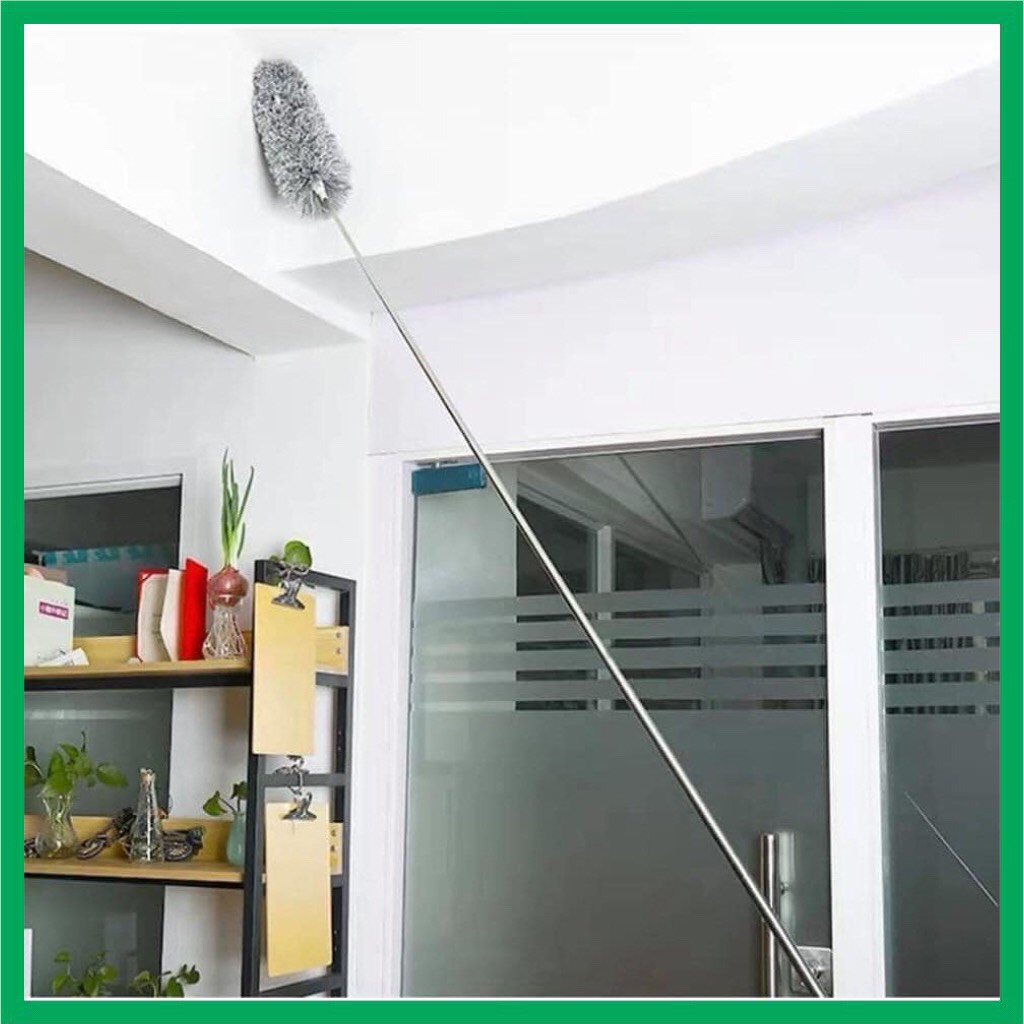 Chổi quét trần bằng sợi vải siêu nhỏ, cán dài inox cao cấp