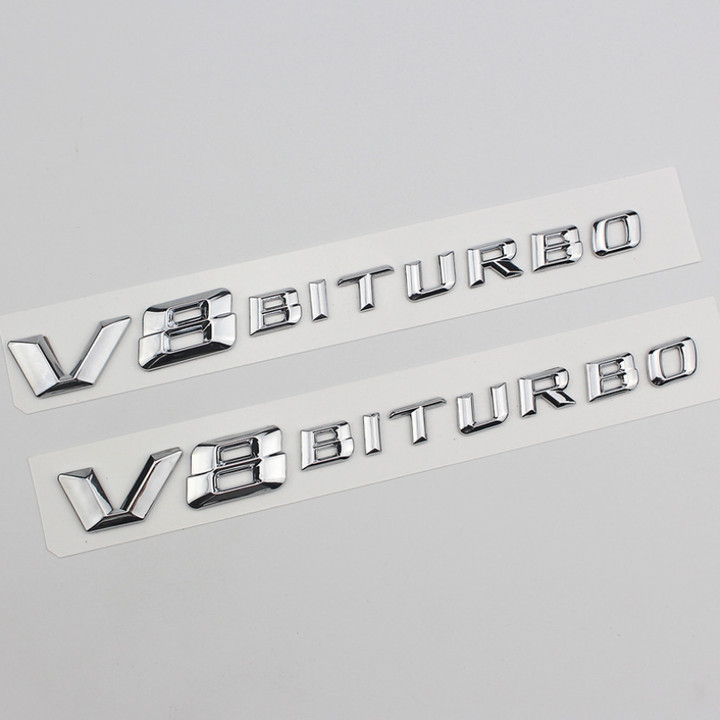 Decal tem chữ V8-Biturbo và V12-Biturbo dán hông xe Mercedes (Dạng Vát)