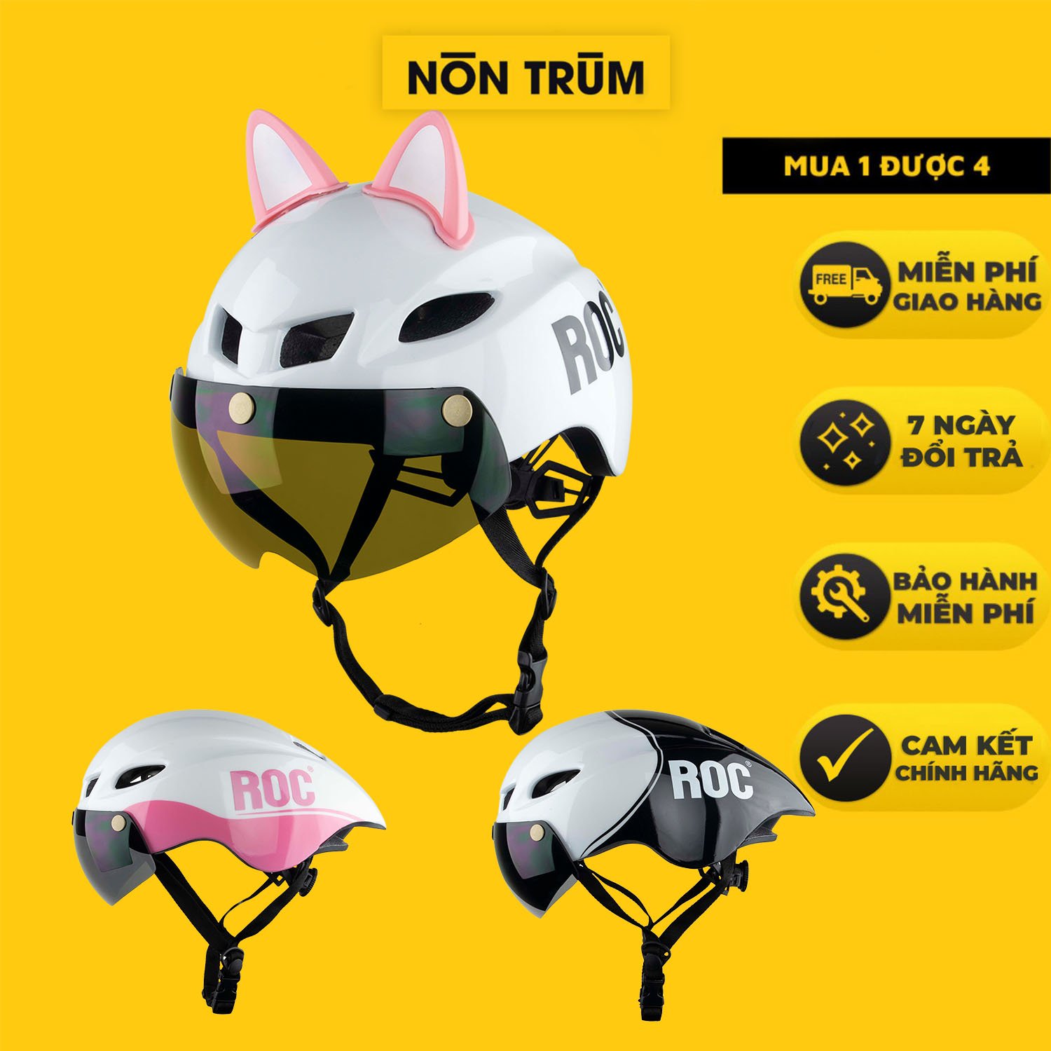 Mũ xe đạp thể thao ROC R18 đuôi nhọn kèm kính hít nam châm